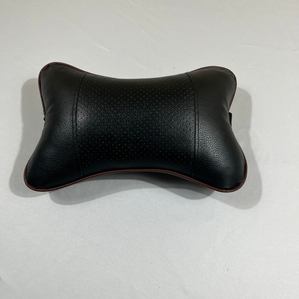 Car Neck Pillow Universal Black Faux Leather Brown Trim Car Headrest